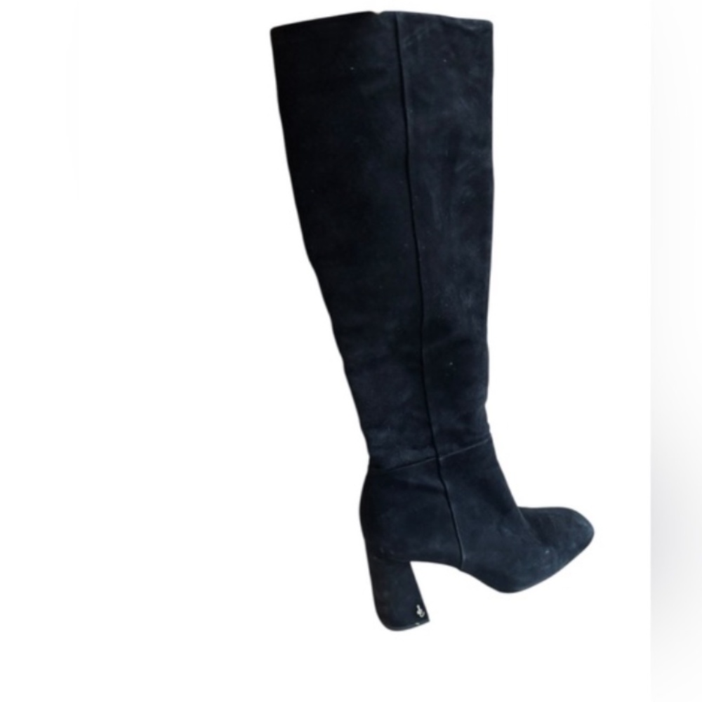 SAM EDELMAN Boots Womens Tall Riding Black Suede Side Zip Casual Knee High | 8